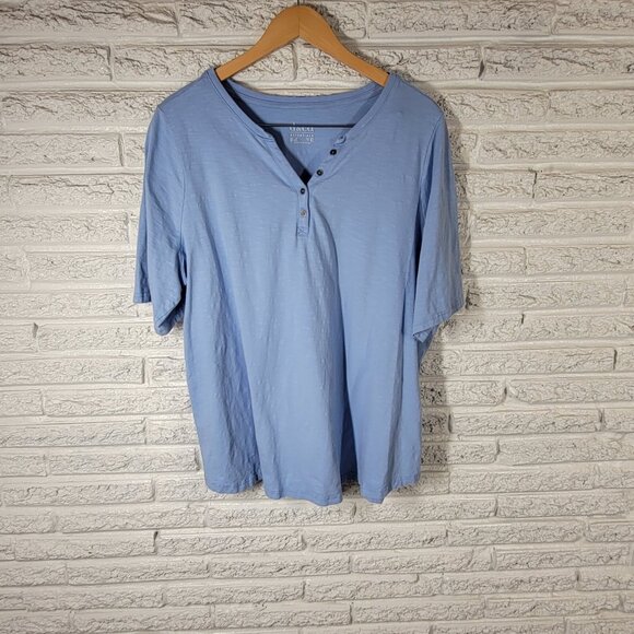 Denim Co QVC Womens Top 2X Plus Short Sleeve Blue Cotton Blend BLU69E - Picture 1 of 8